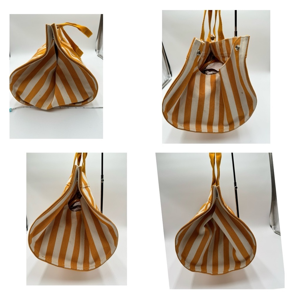 Hermes-Authentic- Yellow  / White Stripe Cannes Tote Bag  with Pouch - Picture 13 of 14